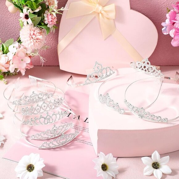 24 Pcs Crystal Tiara Headbands Alloy Rhinestone for Weddings Prom Bridal main image 4